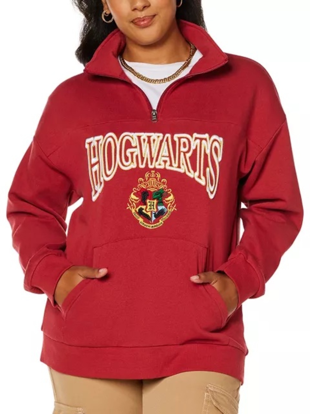 Wizarding World Of Harry Potter Hogwarts Quarter Zip Fleece Pullover Women M Red